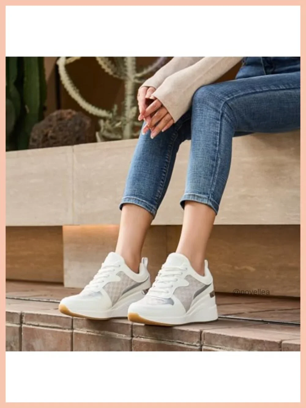 Women's 2 Inch Wedge Heel Platform Sneakers, Knit Athletic Tennis Shoes